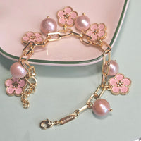 Peach Pearl & Pink Floral in Link Chain