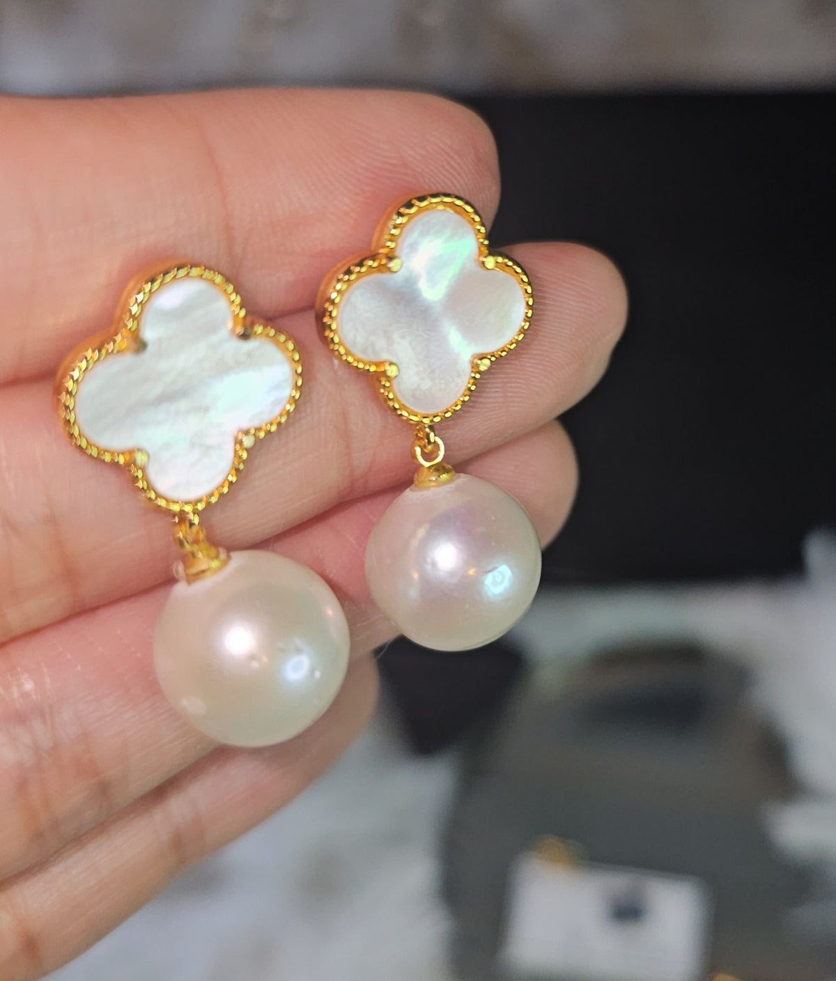 Stud Dangling Earrings in Fresh Water Pearl