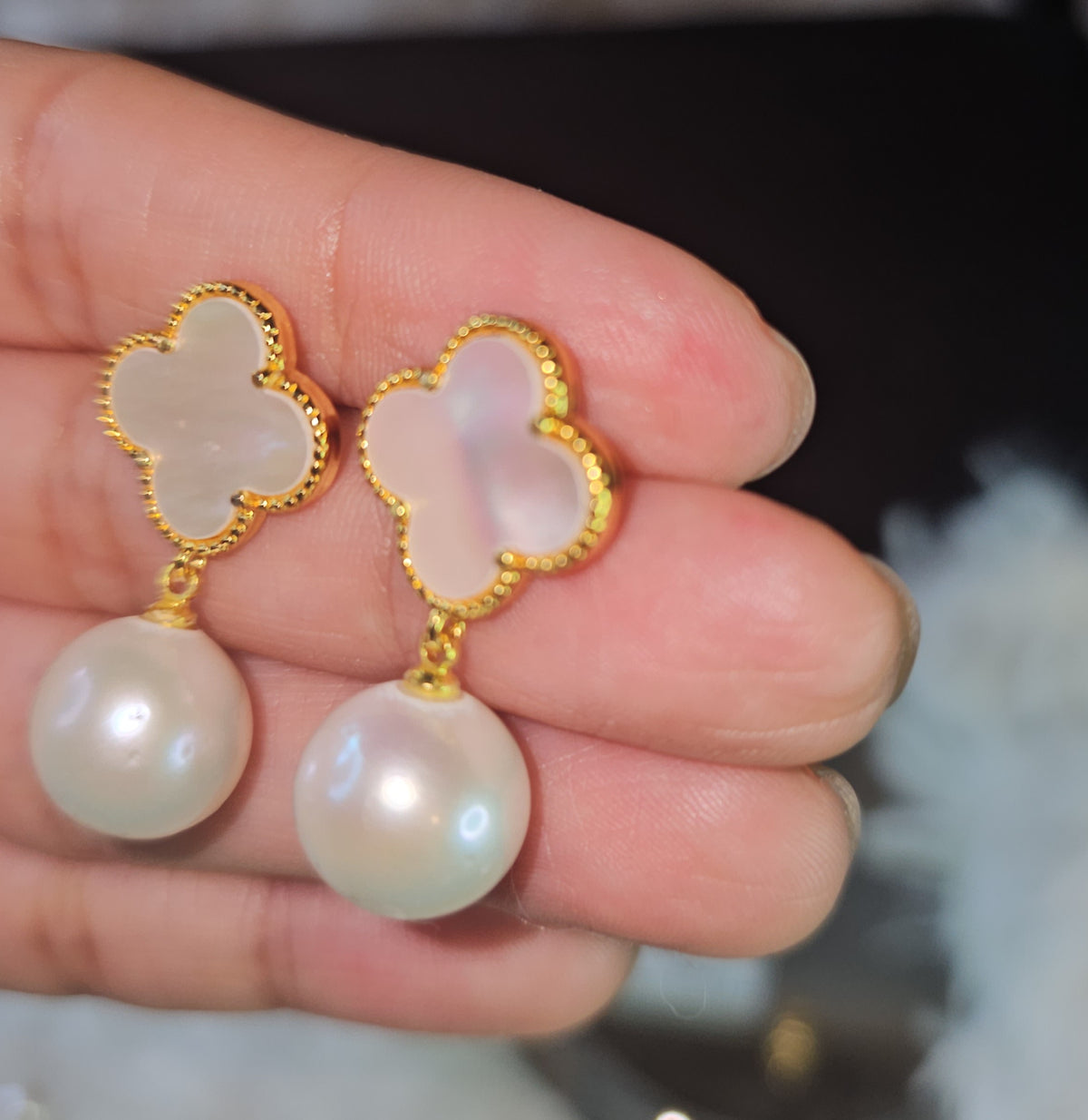 Stud Dangling Earrings in Fresh Water Pearl