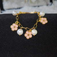 Bracelet with Floral Charms in Fresh Water Pearl